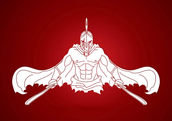 剣グラフィック ベクトルと怒っているスパルタ戦士 — ストックベクタ