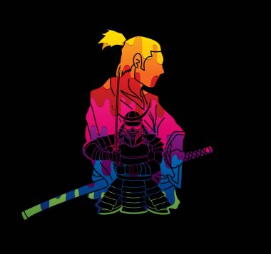 2 samurai kompozisyon renkler grafik vektör kullanılarak tasarlanmış karikatür savaşmaya hazır