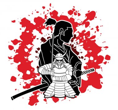 Sıçramak kan arka plan grafik vektör tasarlanmış 2 samurai kompozisyon karikatür