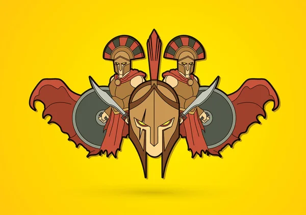 Римский Греческий Шлем Спартанский Шлем Графический Вектор Композиции Angry Warrior — стоковый вектор