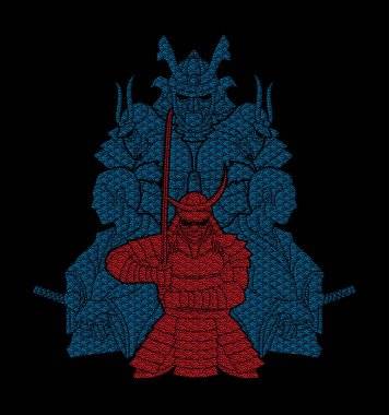 Samuray, satırı dalga grafik vektör kullanılarak tasarlanmış kompozisyon savaşmaya hazır