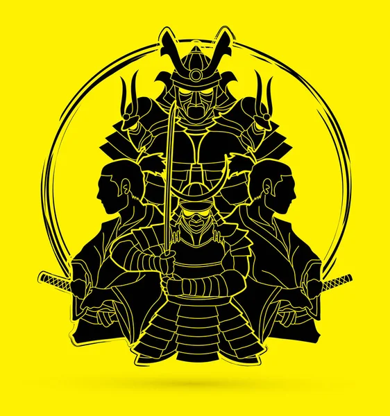 Samurai Ready Fight Composition Designed Graphic Vector — Stock Vector