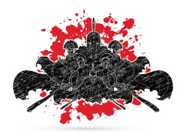 Grup Spartalı savaşçı, sıçramak kan arka plan grafik vektör tasarlanmış Roma Helmet kompozisyon