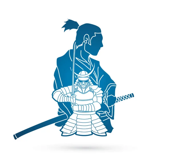 Samuraj Složení Kreslené Grafiky Vektor — Stockový vektor
