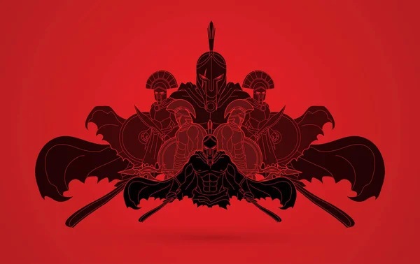 Графический Вектор Композиции Спартанских Воинов — стоковый вектор