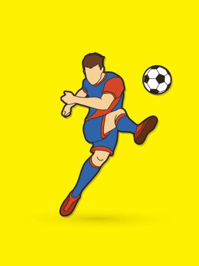 Bir top eylem grafik vektör çekim futbolcu