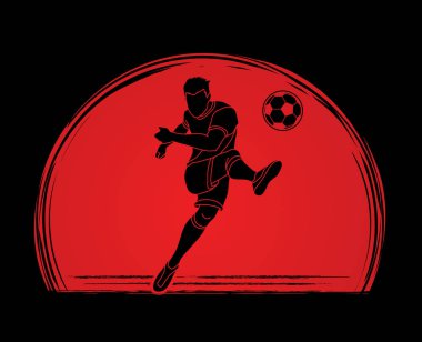 Güneş ışığı arka plan grafik vektör tasarlanmış bir top eylem çekim futbolcu