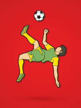 Futbol oyuncu ters takla atarak tekme, Tepegöz tekme eylem grafik vektör