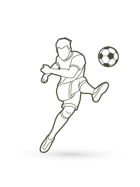 Jugador Fútbol Disparando Una Bola Acción Contorno Gráfico Vector — Vector de stock