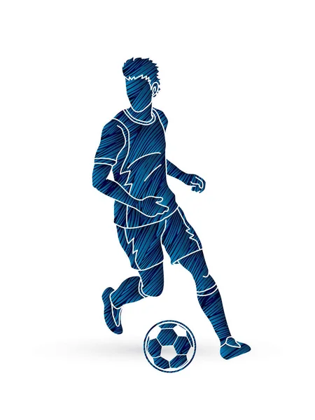 Jugador Fútbol Corriendo Con Acción Pelota Fútbol Diseñado Utilizando Vector — Archivo Imágenes Vectoriales