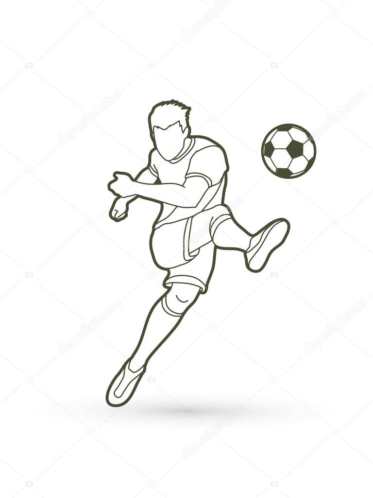 Soccer player shooting a ball action outline graphic vector