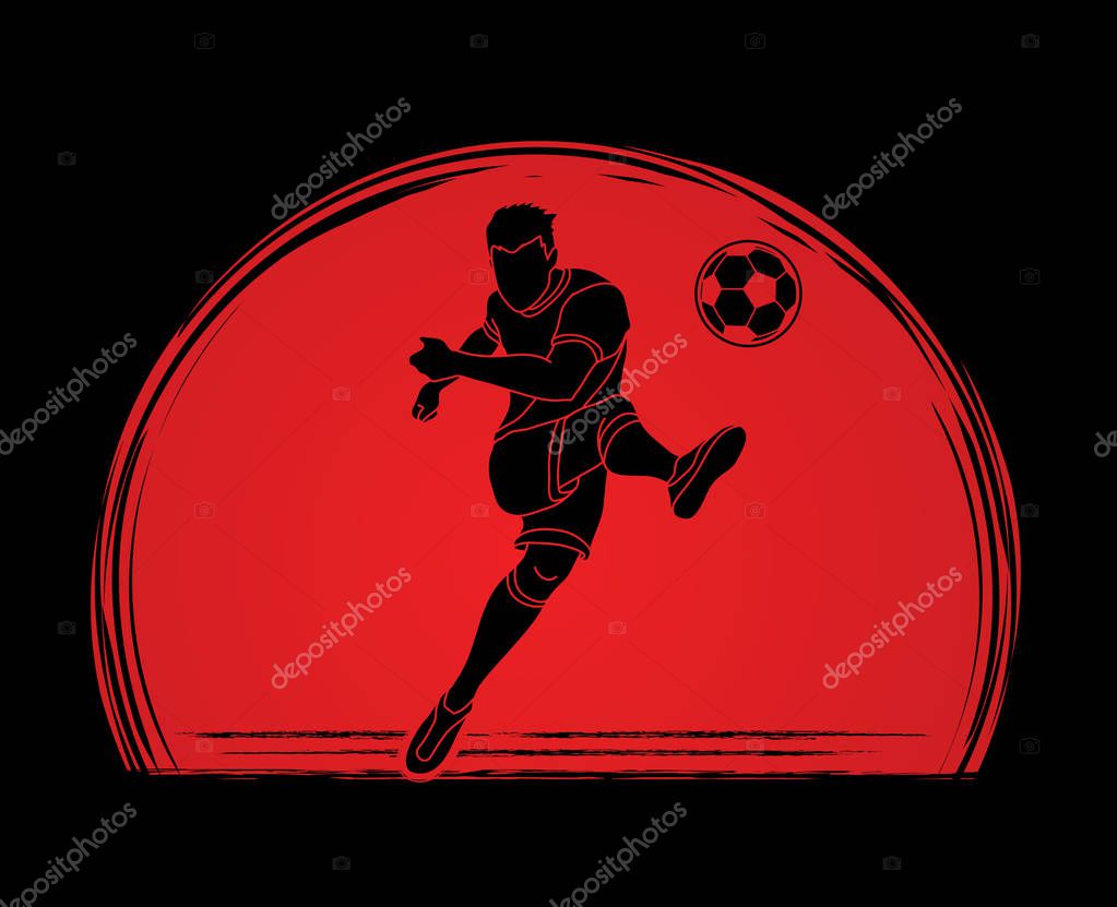 Soccer player shooting a ball action designed on sunlight background graphic vector