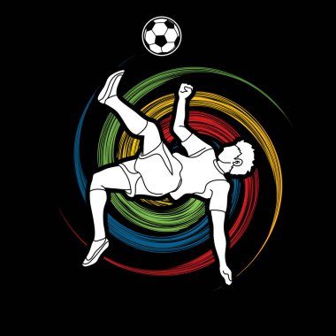 Futbol oyuncu takla kick, Tepegöz tekme spin tekerlek grafik vektör tasarlanmış eylem