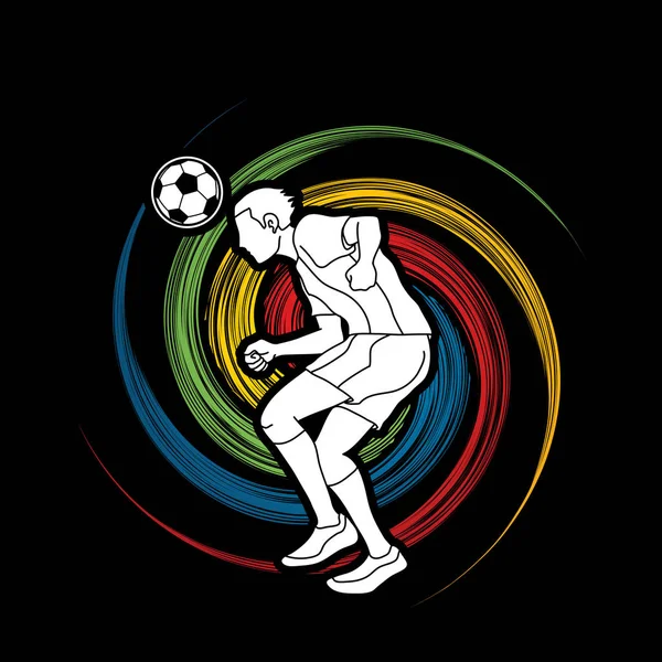 Футболист Отскакивает Мяч Действие Разработанное Спин Колеса Фоновый Графический Вектор — стоковый вектор