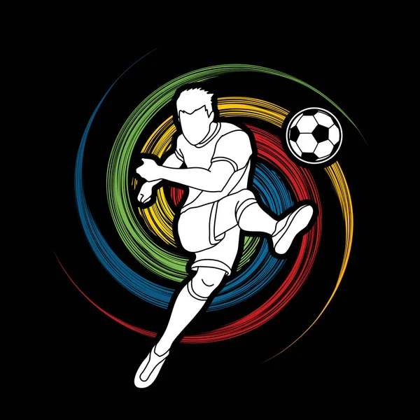 Fußballer Schießen Eine Ballaktion Auf Spin Wheel Hintergrundgrafik Vektor Entwickelt — Stockvektor