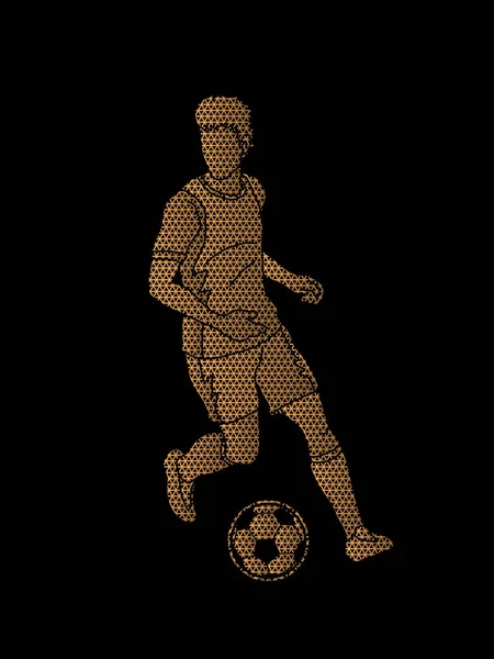 Soccer player running with soccer ball action designed using geometric pattern graphic vector