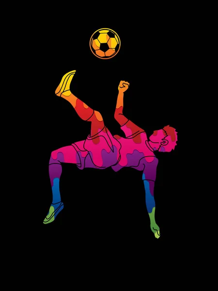 Jogador Futebol Somersault Kick Ação Pontapé Aéreo Projetado Usando Vetor — Vetor de Stock