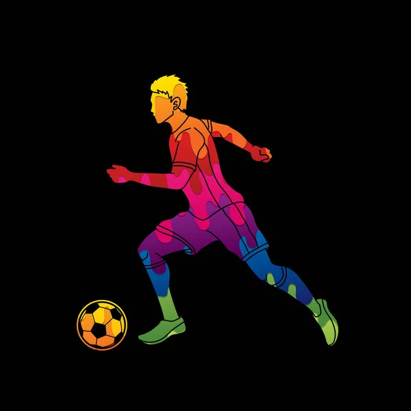 Jugador Fútbol Corriendo Con Acción Pelota Fútbol Diseñado Utilizando Colorido — Vector de stock