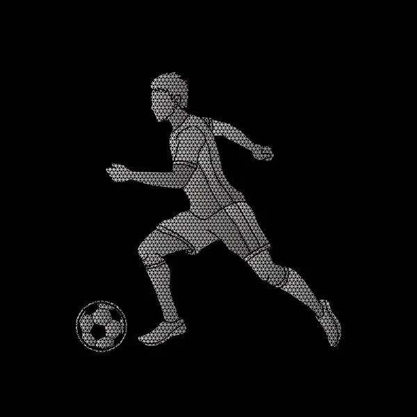 Jugador Fútbol Corriendo Con Acción Pelota Fútbol Diseñado Utilizando Patrón — Vector de stock