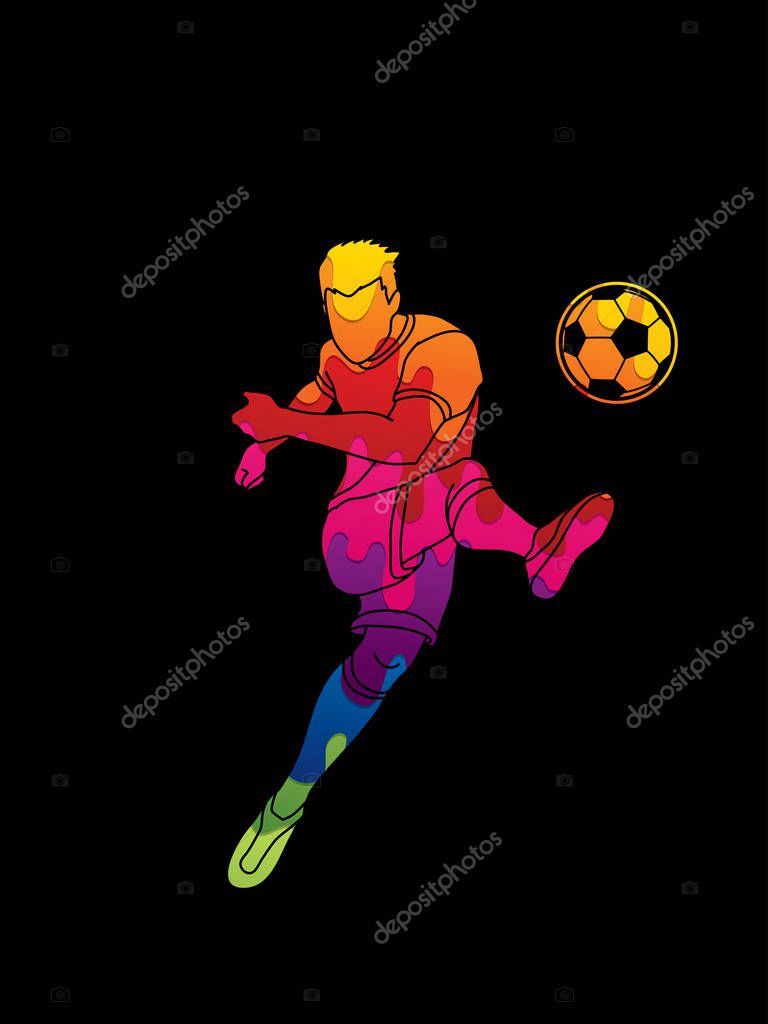 Soccer player shooting a ball action designed using melting colors graphic vector