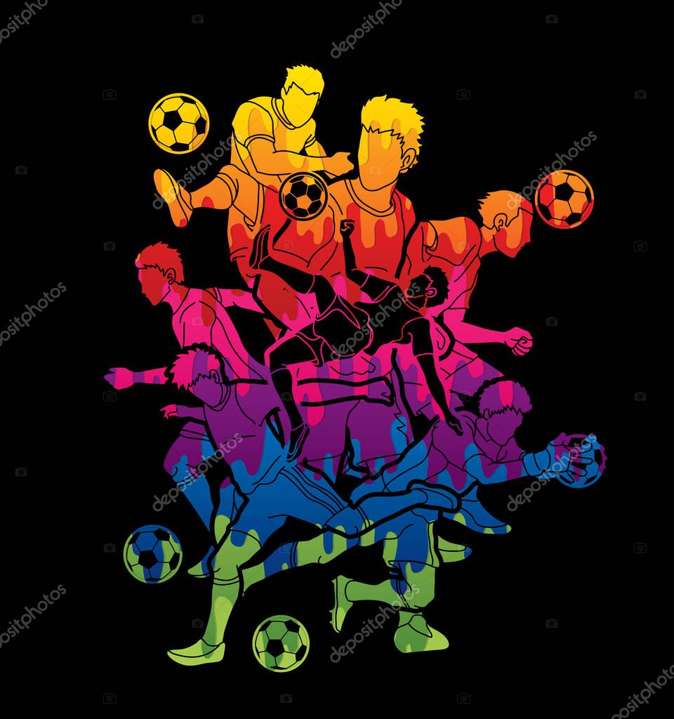 Soccer player team composition designed using colorful graphic vector.