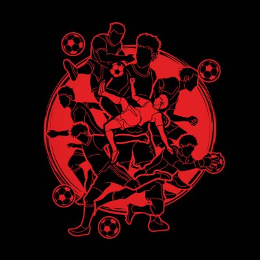 Güneş ışığı arka plan grafik vektör tasarlanmış futbol oyuncu takım kompozisyon.