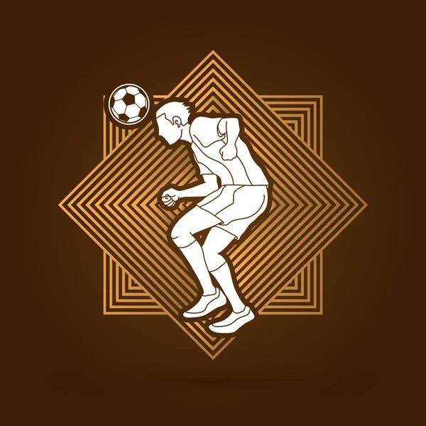 Футболист Прыгает Мяч Действие Разработанное Линии Квадратного Фона Графический Вектор — стоковый вектор