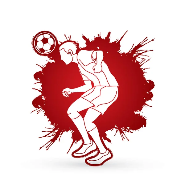 スプラッシュ カラー背景グラフィック デザイン ボール アクションを跳ねるサッカー選手 — ストックベクタ