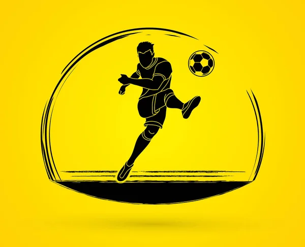 Lövés Labdát Grafikus Vektor Futballista — Stock Vector