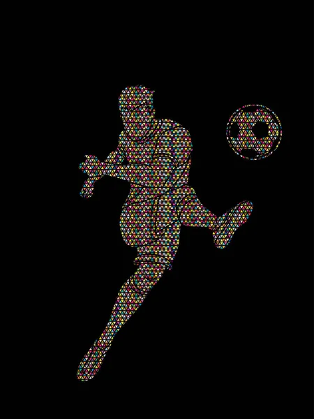 サッカー選手のモザイク パターン グラフィック ベクトルを用いてボール アクションを撮影 — ストックベクタ