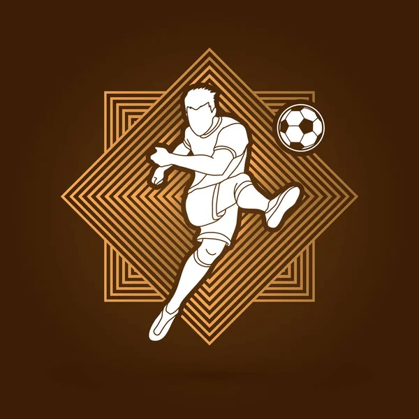 Soccer Player Shooting Ball Action Designed Line Square Background Graphic — Stock Vector