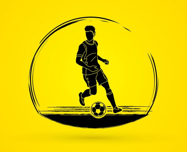 Voetbalspeler Met Voetbal Bal Actie Grafische Vector — Stockvector