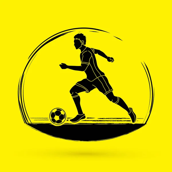 Joueur Football Exécutant Avec Vecteur Graphique Action Ballon Football — Image vectorielle