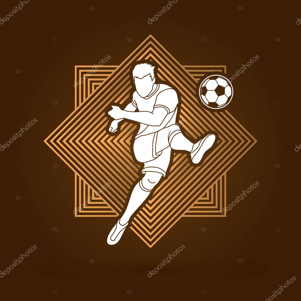 Soccer player shooting a ball action designed on line square background graphic vector