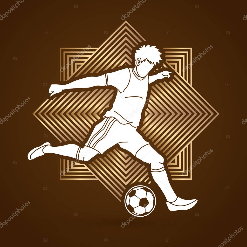 Soccer player running and kicking a ball action designed on line square background graphic vector