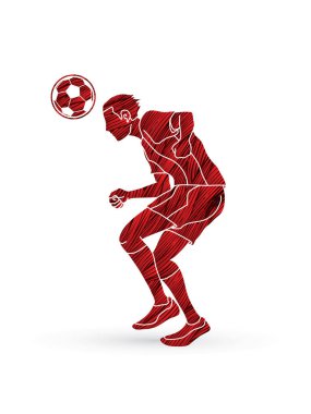 Grunge fırça grafik vektör kullanılarak tasarlanmış bir top eylem sıçrayan futbolcu