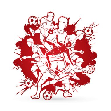 Futbol oyuncu takım kompozisyon Splatter fırça arka plan grafik vektör tasarlanmış.