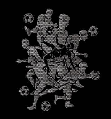 Geometrik desen grafik vektör kullanılarak tasarlanmış futbol oyuncu takım kompozisyon.