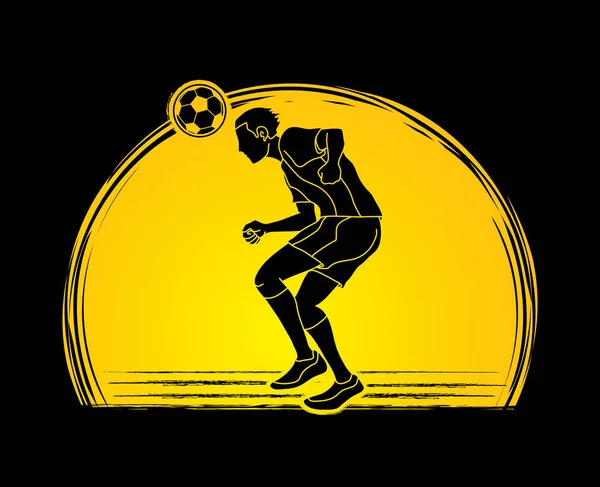 Футболист Прыгает Мяч Действие Разработанное Закате Фоновый Графический Вектор — стоковый вектор
