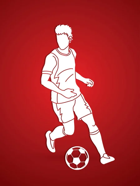 Joueur Football Exécutant Avec Vecteur Graphique Action Ballon Football — Image vectorielle
