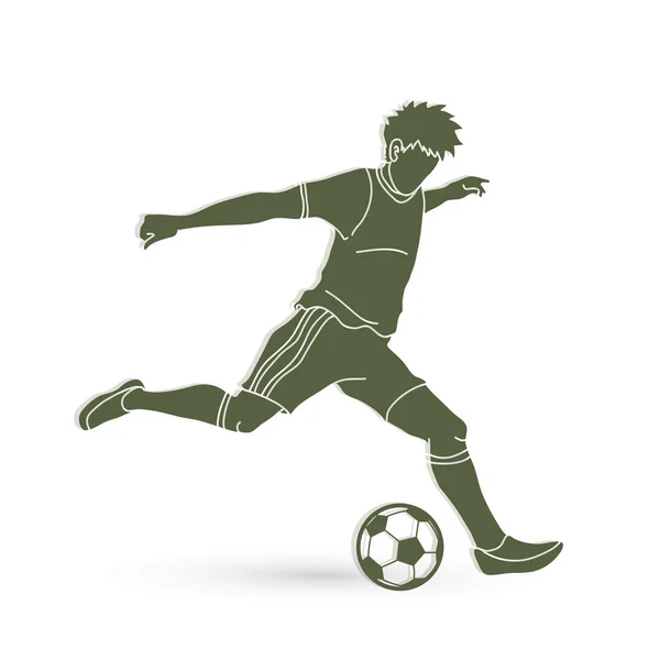Fußballer Läuft Und Tritt Einen Ball Action Grafik Vektor — Stockvektor
