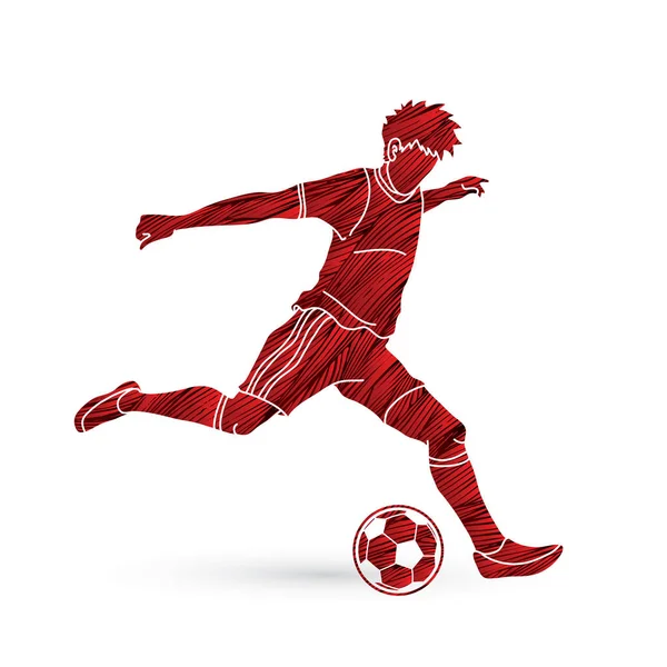 Joueur Football Exécutant Donnant Coup Pied Une Action Balle Conçue — Image vectorielle