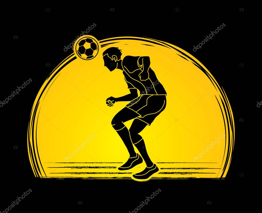 Soccer player bouncing a ball action  designed on sunset background graphic vector.
