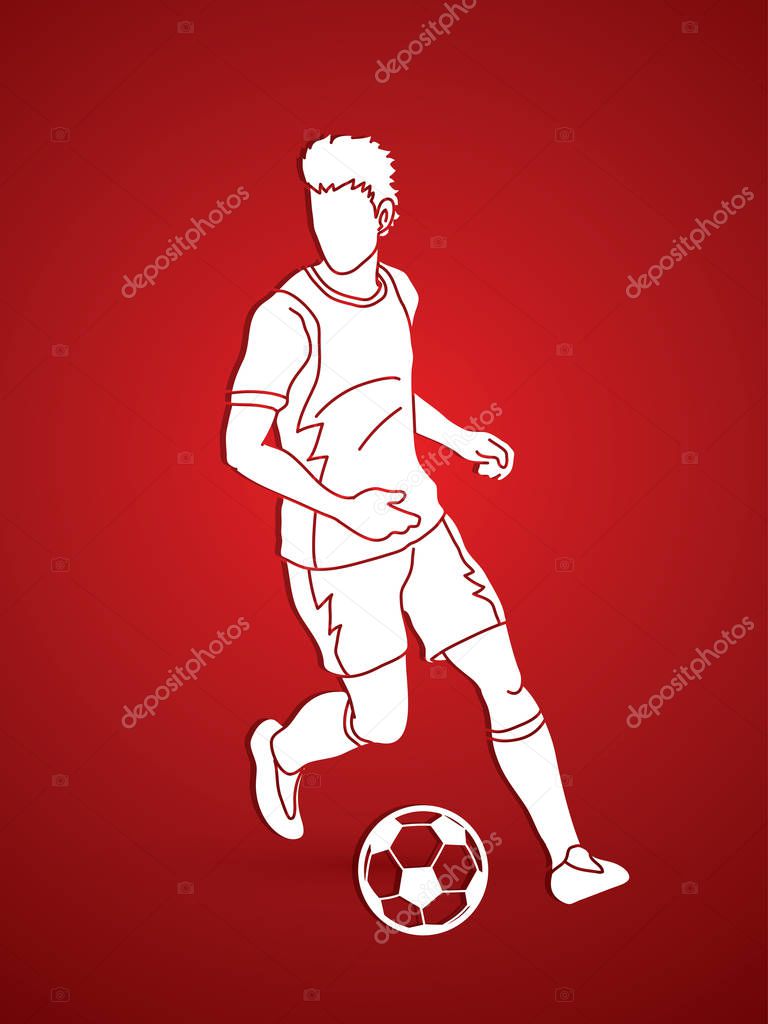 Soccer player running with soccer ball action graphic vector