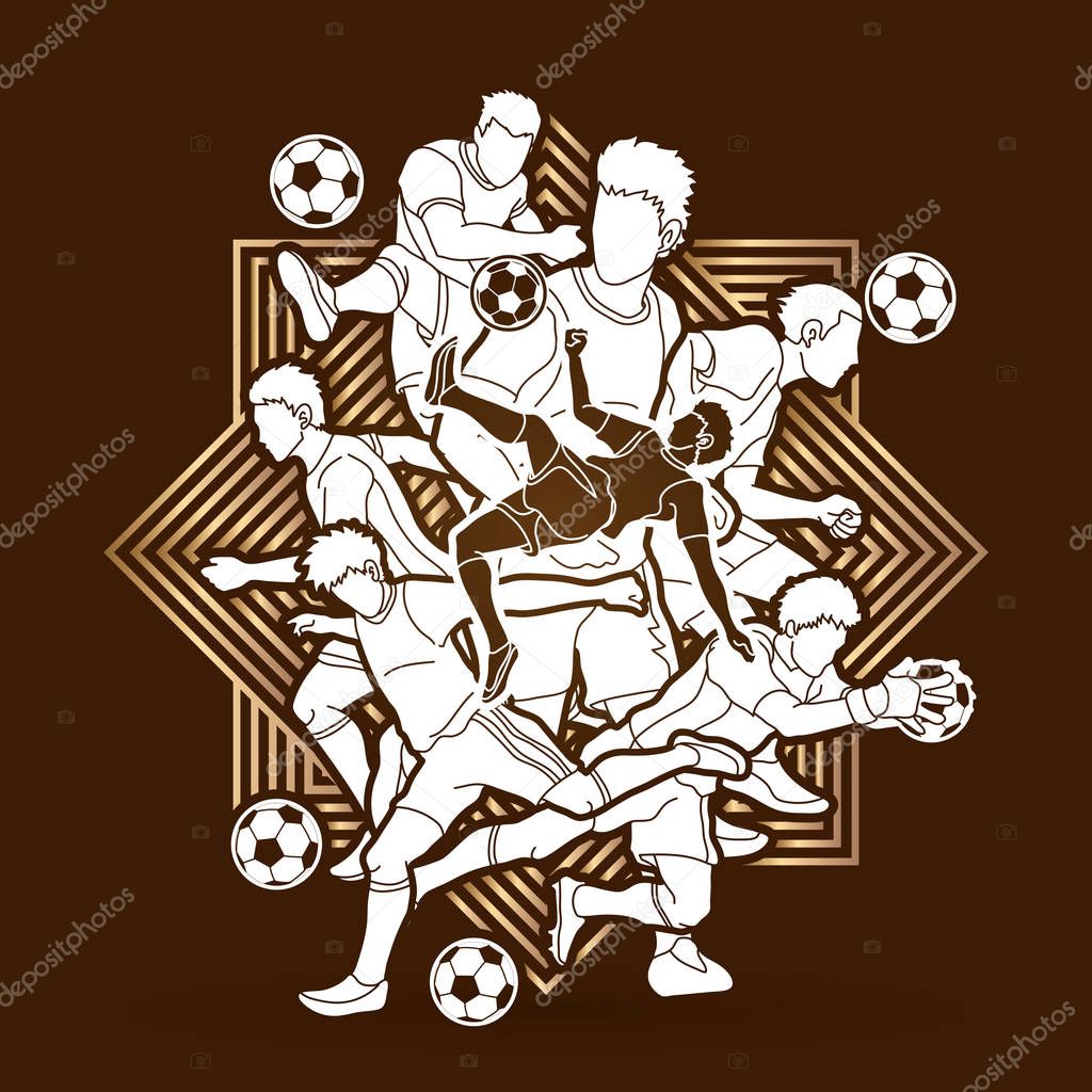 Soccer player team composition designed on line square background graphic vector.