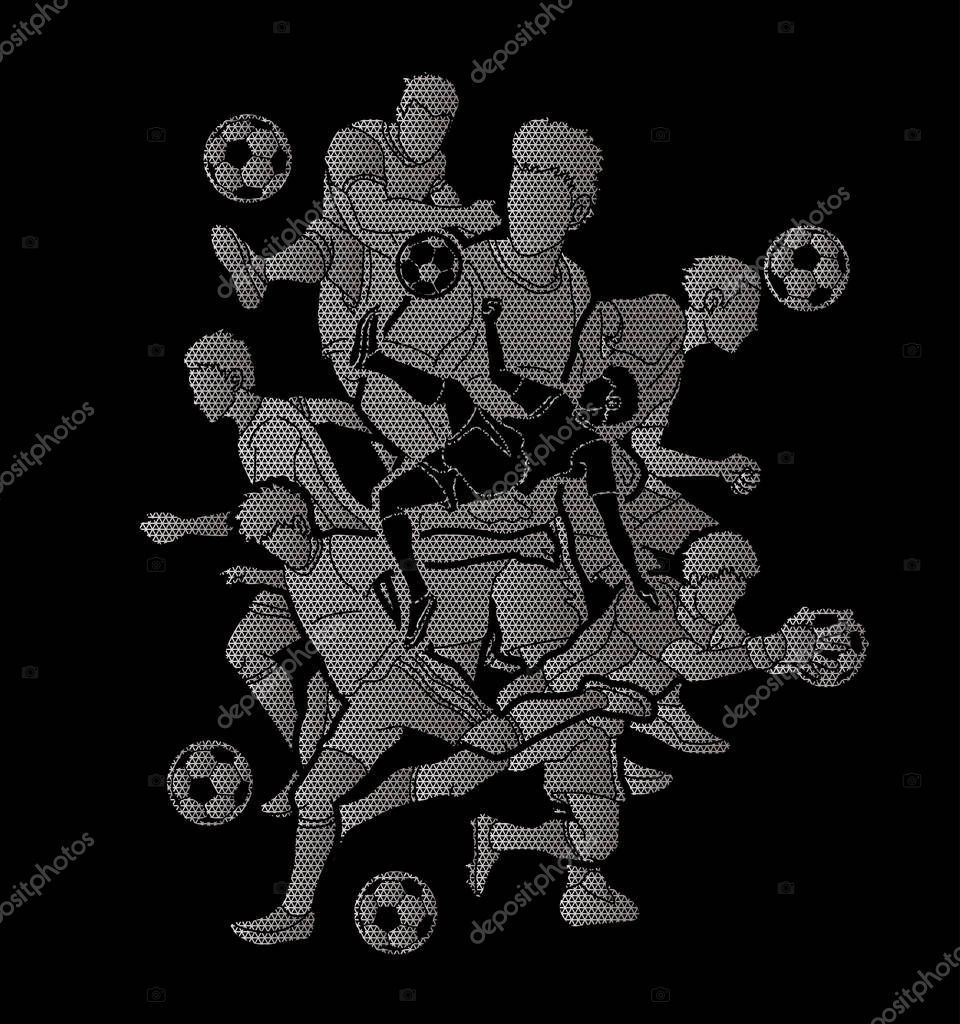 Soccer player team composition designed using geometric pattern graphic vector.