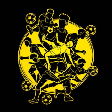 Ay ışığı arka plan grafik vektör tasarlanmış futbol oyuncu takım kompozisyon.