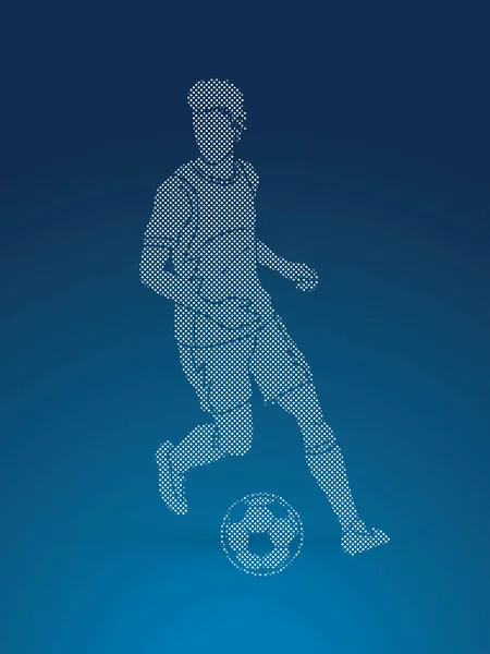 Soccer Player Running Soccer Ball Action Designed Using Dots Pattern — Stock Vector