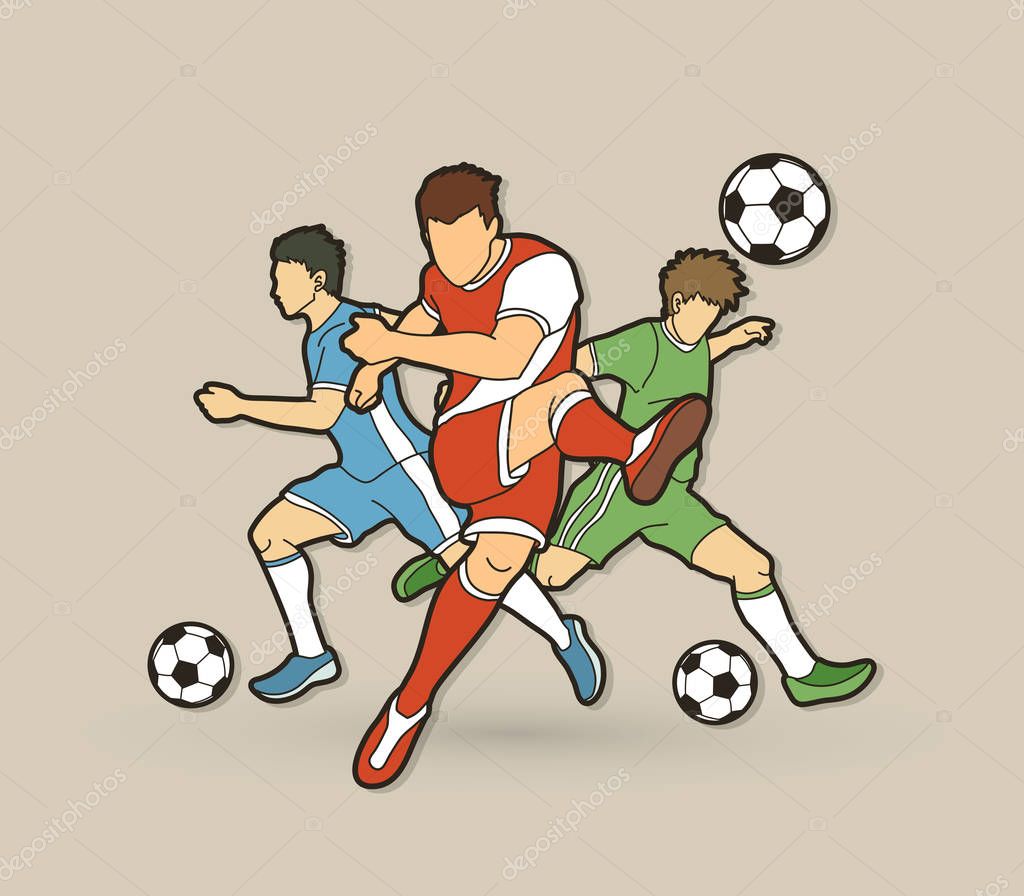 Three Soccer player team composition graphic vector.