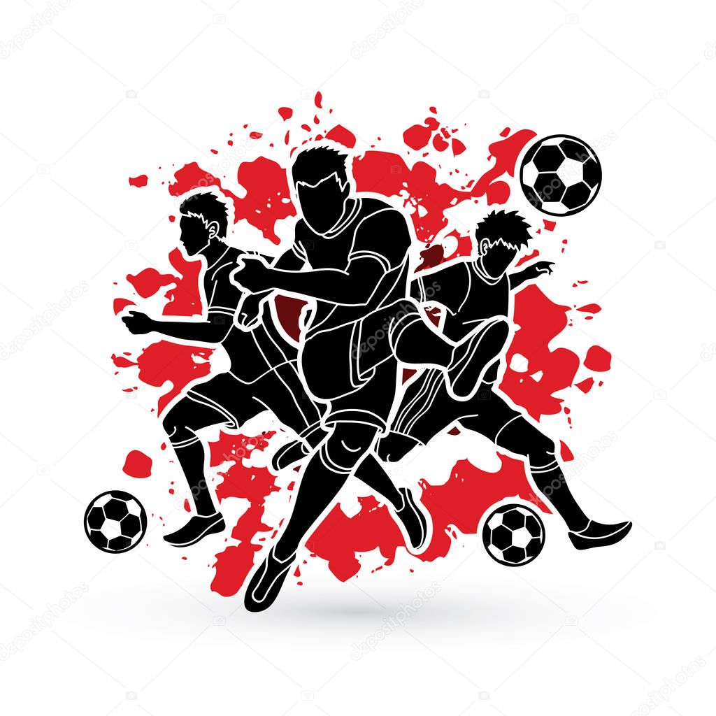 Three Soccer player team composition designed on splatter blood background graphic vector.